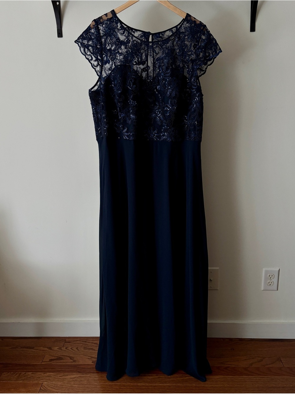 City Chic Navy Lace Overlay Evening Gown